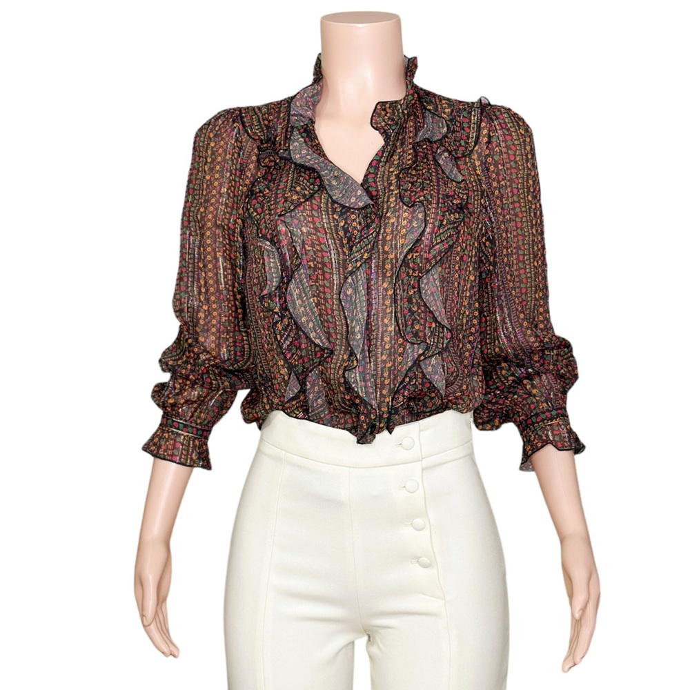Sezane Black Floral Ruffled Wrap Blouse - Picture 6 of 12